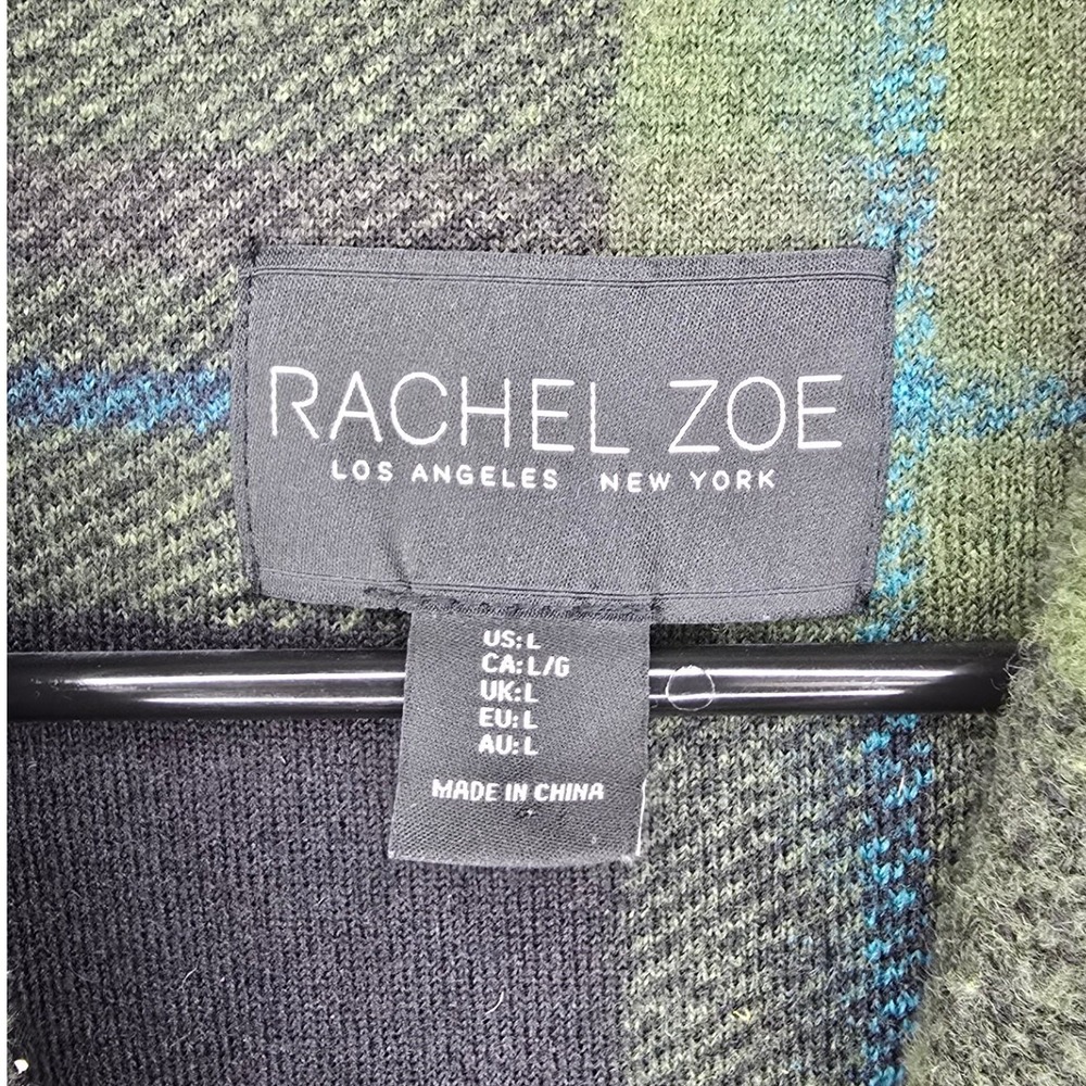 Rachel Zoe Green Plaid Wrap Coat Womens Large Belted Wide Lapel Long Sleeve L - Picture 4 of 7